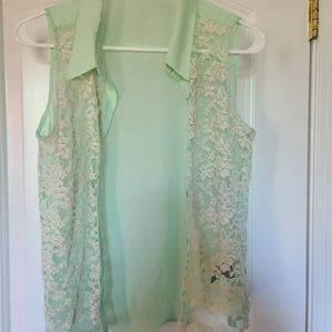 Mint green lace blouse